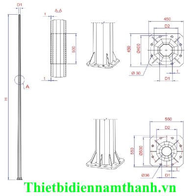 CỘT ĐÈN PHA 14M